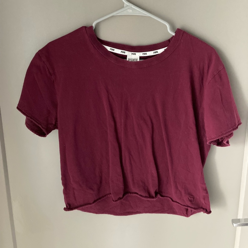 PINK Victoria's Secret Maroon Cropped Short Sleeve Tee